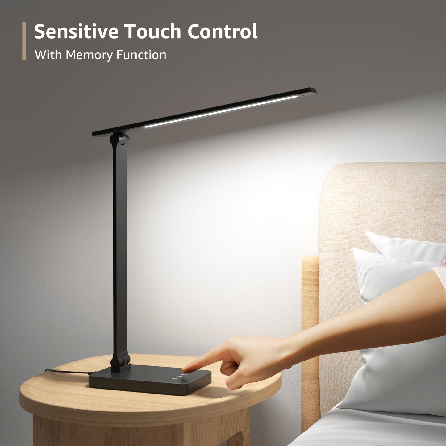 Lepro LED Desk Lamp (Dimmable, Black, with USB Charging Port)
