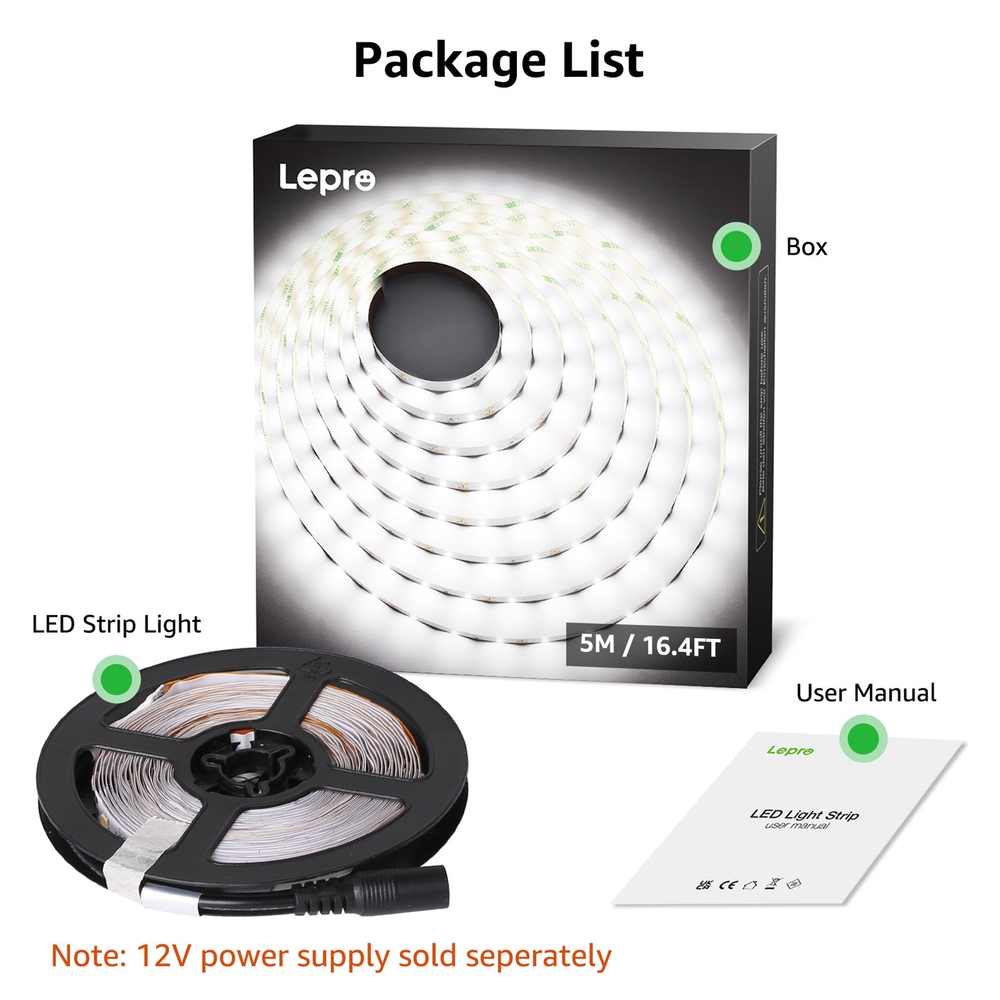 Lepro Flexible LED Light Strip (16.4ft, Daylight White, Cuttable)