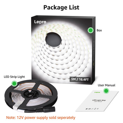 Lepro Flexible LED Light Strip (16.4ft, Daylight White, Cuttable)