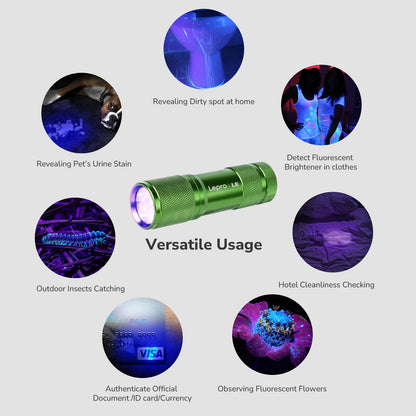 Lepro 365nm UV Flashlight, Small Portable Black Light Detector for Invisible Ink Pens, Dog Cat Pet Urine Stain, AAA Batteries Included