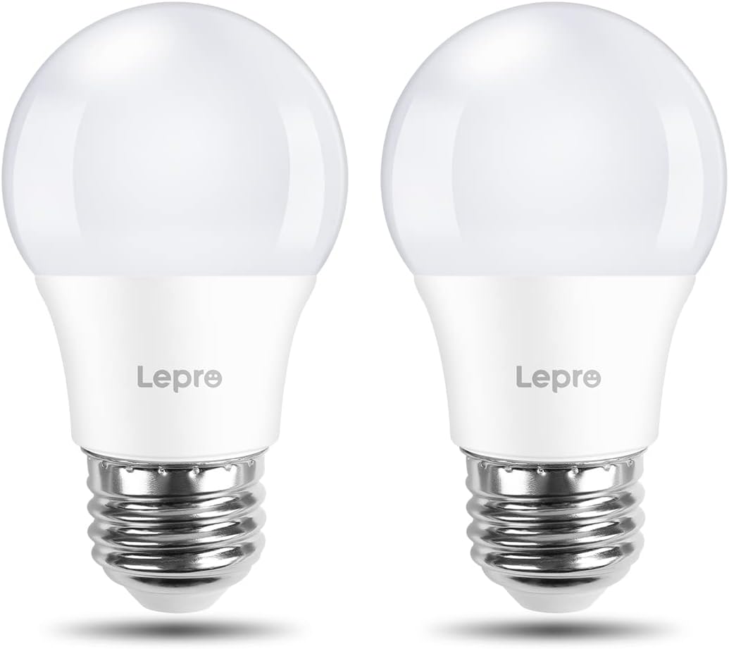 Lepro A15 LED Refrigerator Light Bulb, E26 Base, 5W (40W Equivalent), 450 Lumens, 5000K Daylight, Non-Dimmable, Appliance & Freezer Safe, 2-Pack