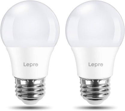 Lepro A15 LED Refrigerator Light Bulb, E26 Base, 5W (40W Equivalent), 450 Lumens, 5000K Daylight, Non-Dimmable, Appliance & Freezer Safe, 2-Pack