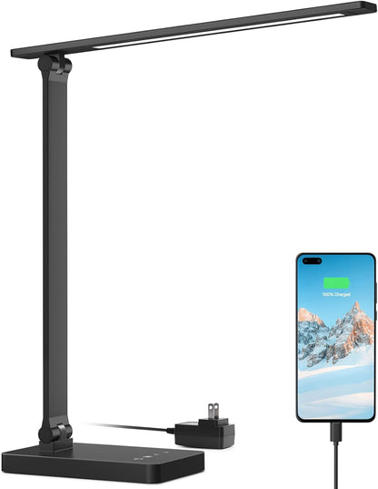 Lepro LED Desk Lamp (Dimmable, Black, with USB Charging Port)