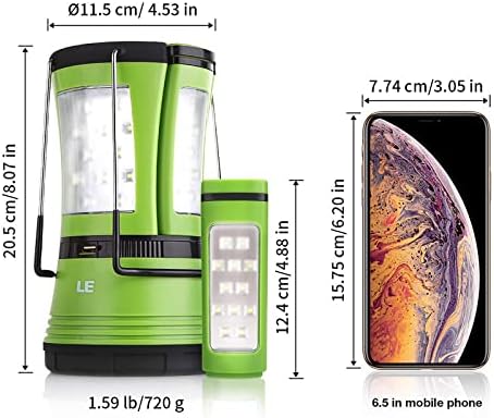 Lepro Rechargeable Camping Lantern (600 Lumens, Detachable Flashlight with USB & Car Charger)