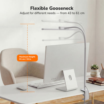 Lepro Led Desk Lamp for Home Office, Metal Architect Lamp with Clamp, 11W 750LM Eye-Caring Task Light, 25 Lighting Modes, Flexible Gooseneck for Monitor, Workbench, Drafting, Crafts, Reading