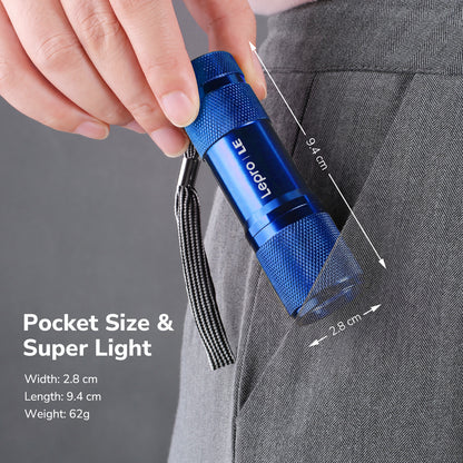 Lepro 365nm UV Flashlight, Small Portable Black Light Detector for Invisible Ink Pens, Dog Cat Pet Urine Stain, AAA Batteries Included, Blue