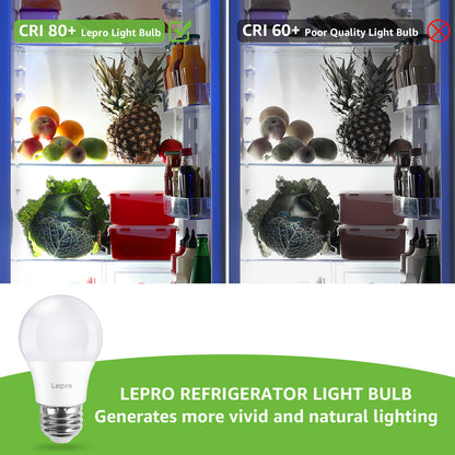 Lepro A15 LED Refrigerator Light Bulb, E26 Base, 5W (40W Equivalent), 450 Lumens, 5000K Daylight, Non-Dimmable, Appliance & Freezer Safe, 2-Pack