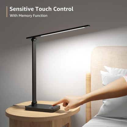 Lepro LED Desk Lamp (Dimmable, Black, with USB Charging Port)