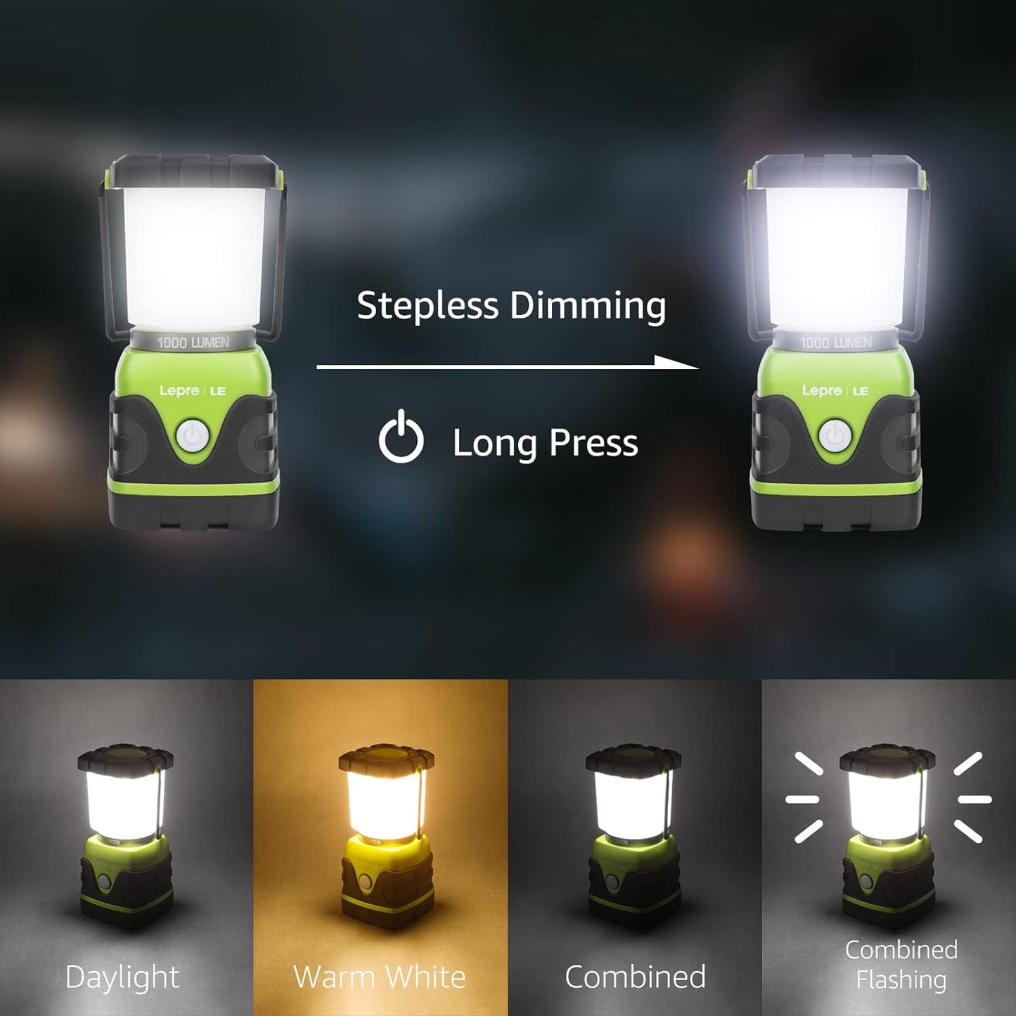 Lepro Battery Powered LED Camping Lantern (Green, Waterproof, 1000LM, 4 Lighting Modes)