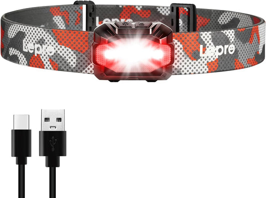 Lepro Dual Power Headlamp, Rechargeable LED Headlamp with Type-C & AAA Backup, 10 Modes with Red Light, Lightweight IPX4 Water Resistant Head Light for Camping, Running, Hiking, Emergency