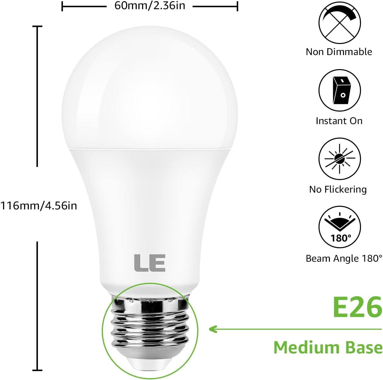 Lepro A19 E26 LED Light Bulbs (1500 Lumens, Daylight White, Energy-Saving)