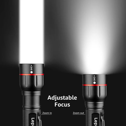Lepro Dual-Fuel Tactical LED Flashlights 2 Pack, 300 Lumens Zoomable Torch with Clip