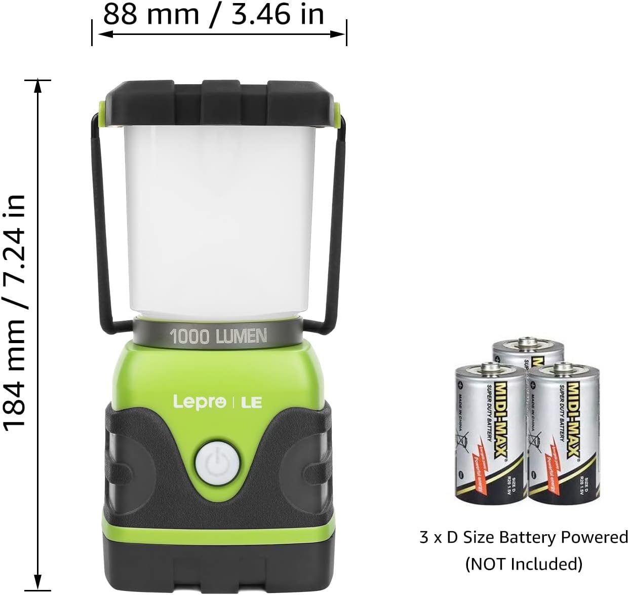 Lepro Battery Powered LED Camping Lantern (Green, Waterproof, 1000LM, 4 Lighting Modes)