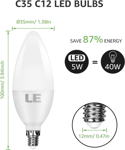 Lepro B11 LED Candelabra Bulbs, E12 Base, 5.5W (40W Equivalent), 500 Lumens, 2700K Warm White, Non-Dimmable