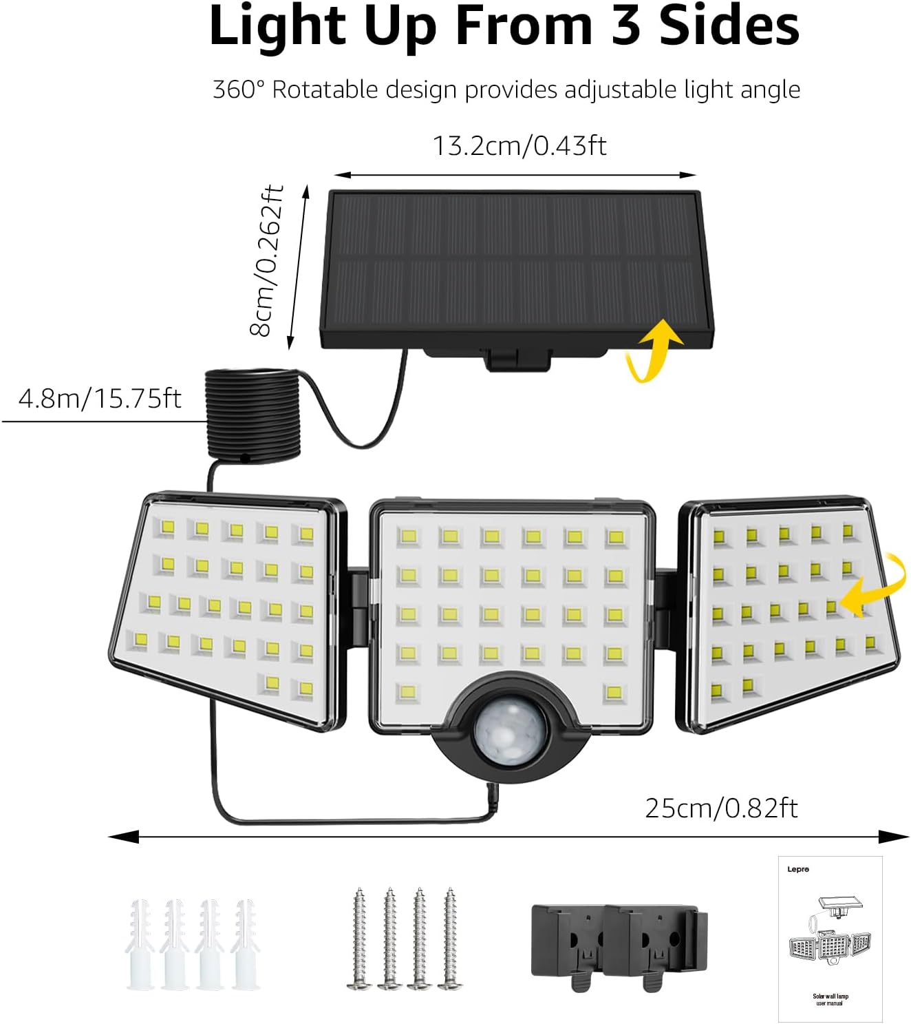 Lepro Solar Motion Sensor Flood Lights with Separate Solar Panel - 1000LM