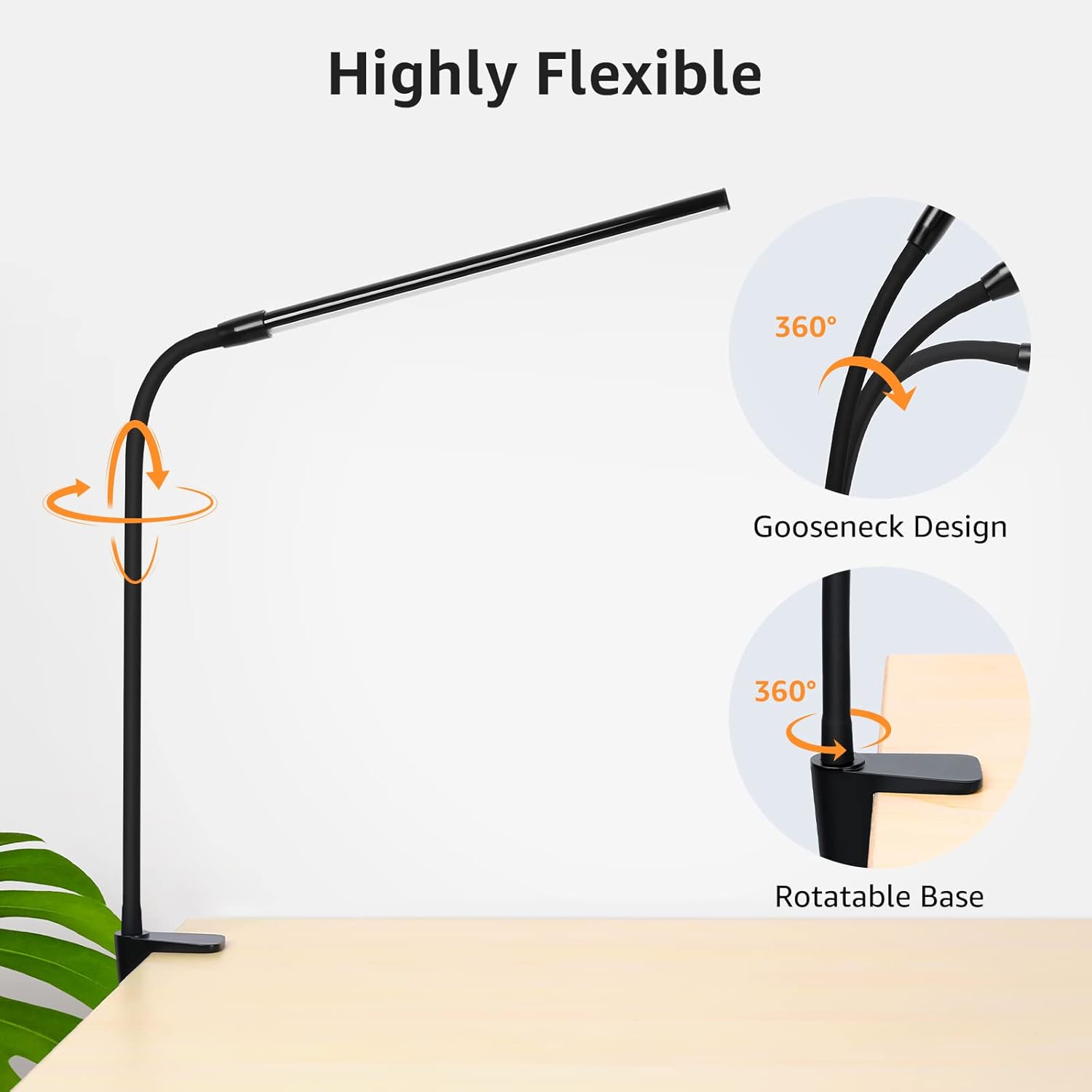 Lepro Clamp Desk Lamp (Dimmable, White/Black, Eye-Caring Reading Light)