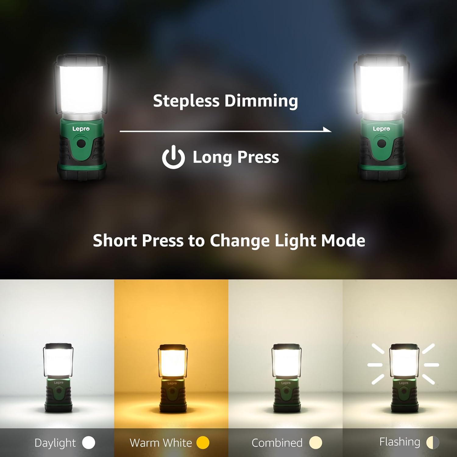 Lepro Portable LED Camping Lantern (350 lm, AA Battery Powered)