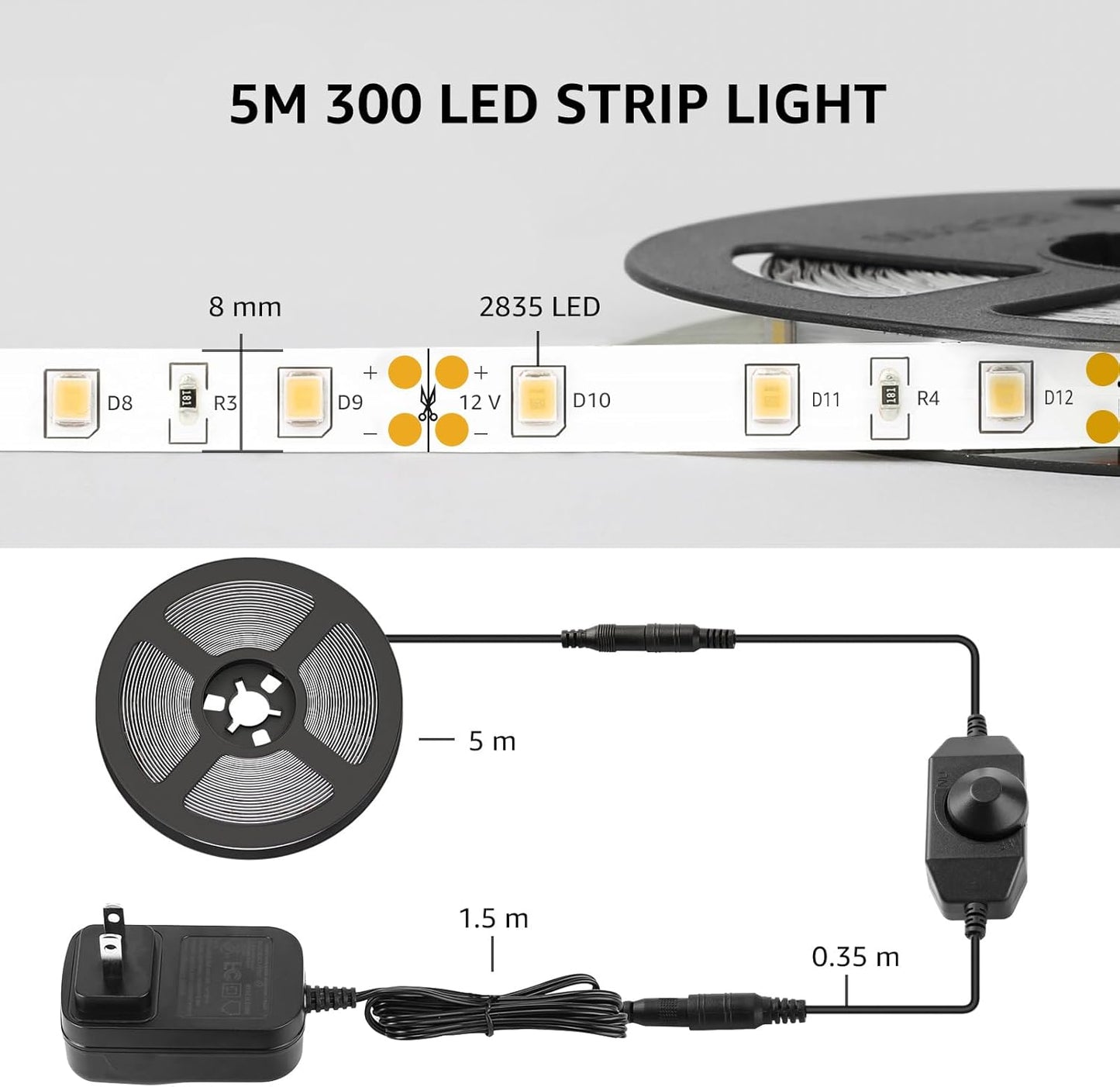 Lepro LED Strip Light (16.4ft, Dimmable, Daylight White)