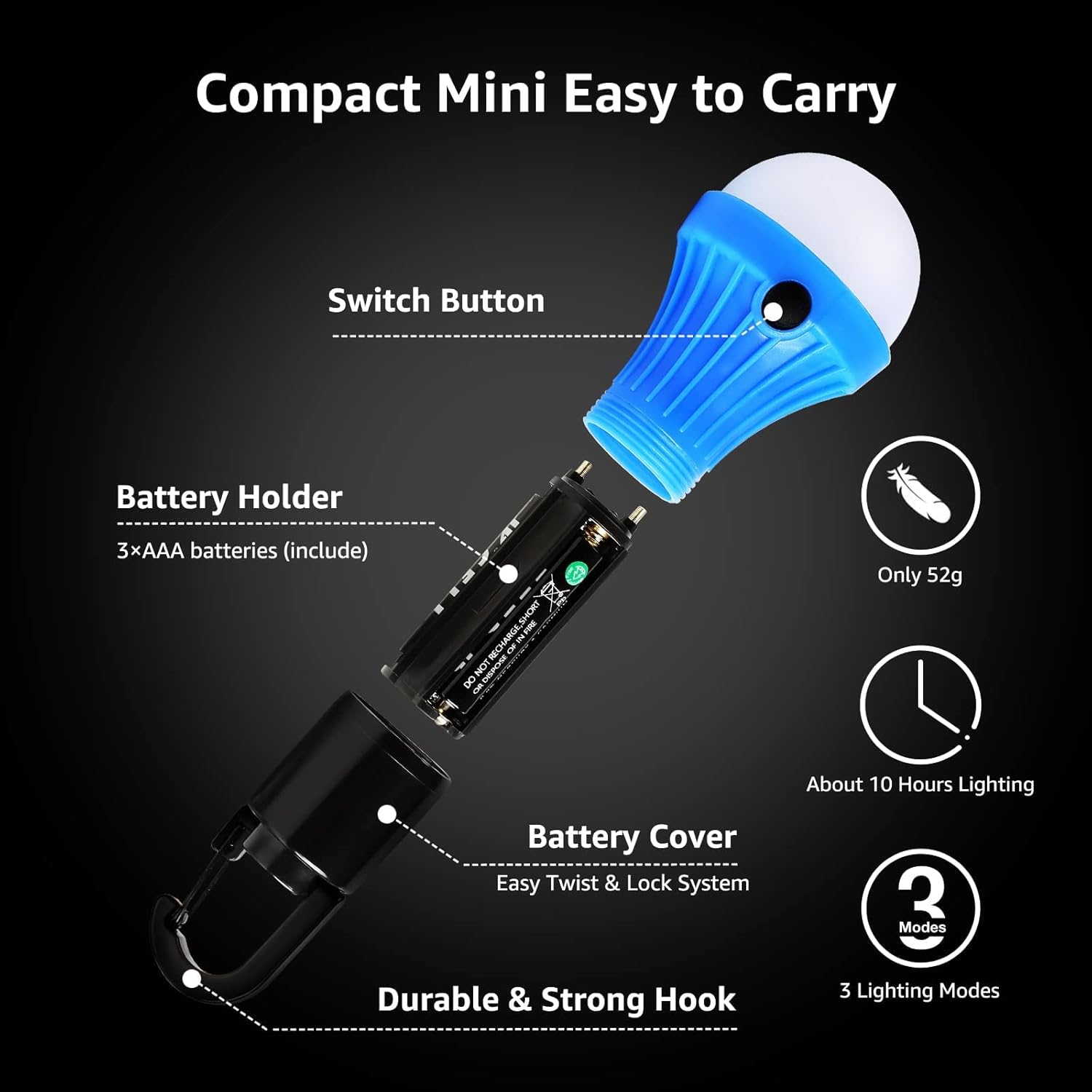 Lepro Camping Light Bulbs with Clip Hook (4 Pack)