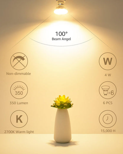 Lepro GU10 LED Light Bulbs, Non-Dimmable, 4W (35W Equivalent), 2700K Warm White, 100° Flood Beam