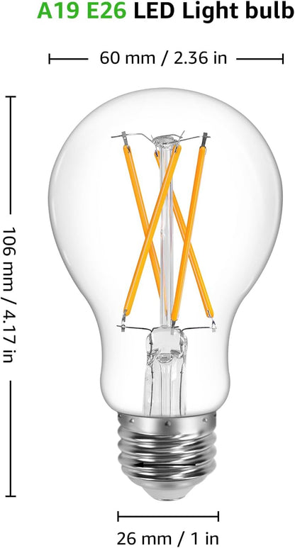 Lepro A19 Vintage LED Filament Bulbs, Dimmable, E26 Base, 8W (60W Equivalent), 800 Lumens, 2700K Warm White, Clear Glass