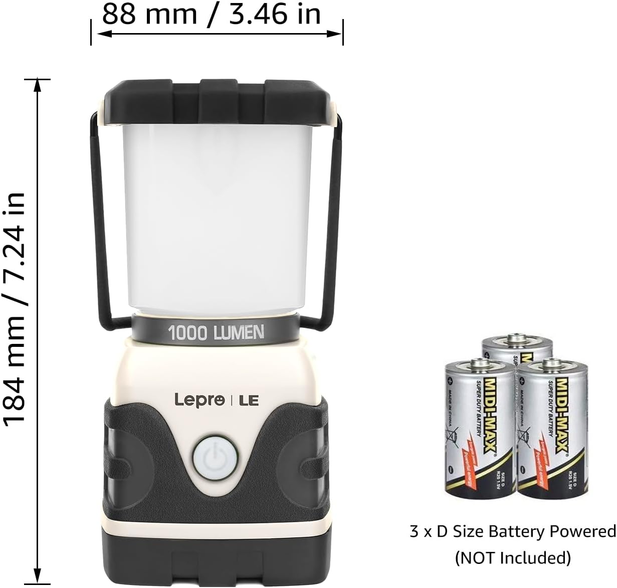 Lepro Battery Powered LED Camping Lantern (White, Waterproof, 1000LM, 4 Lighting Modes)