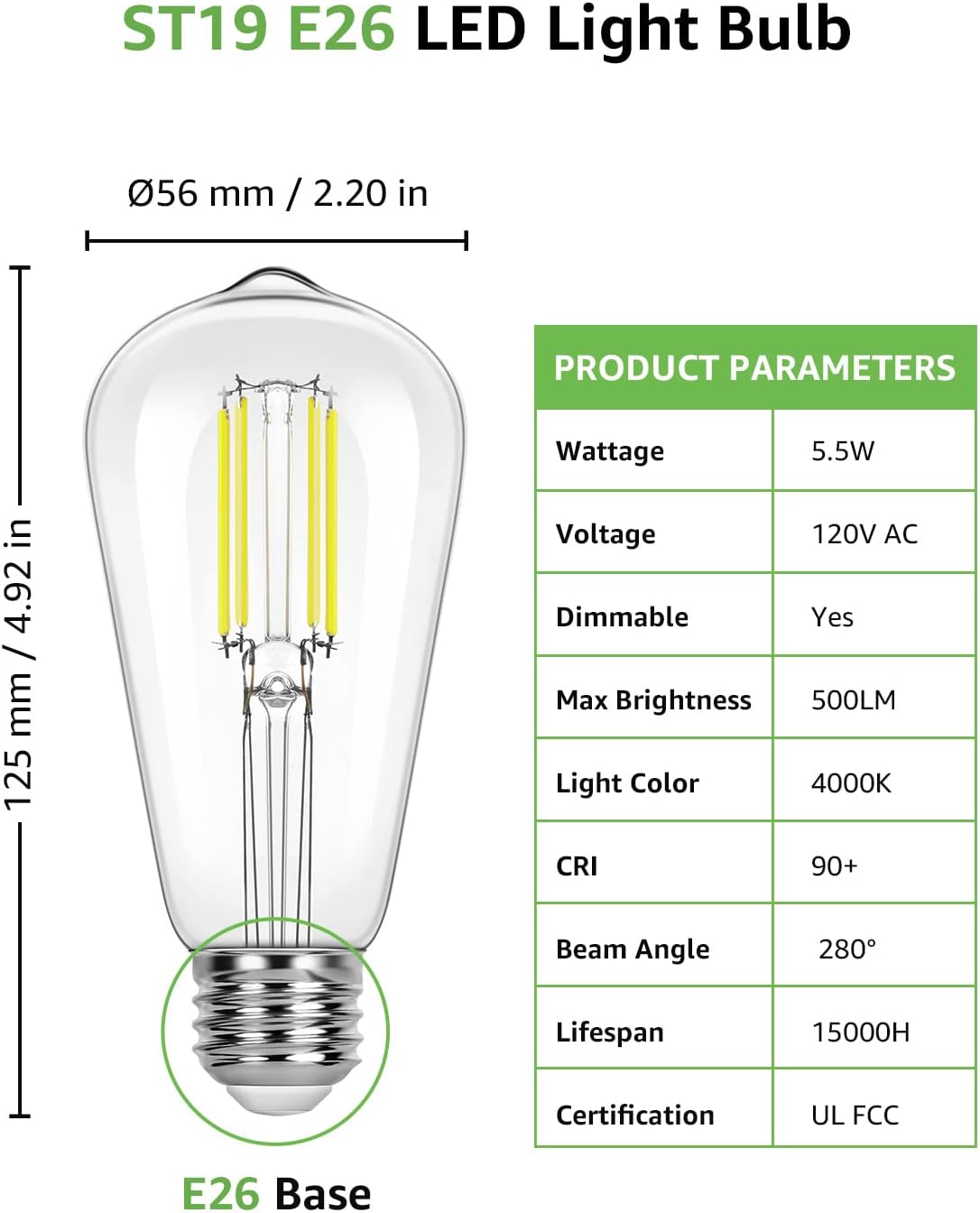 Lepro ST19 Vintage Edison LED Bulbs, Dimmable, E26 Base, 8W (60W Equivalent), 800 Lumens, 4000K Cool White, Clear Glass