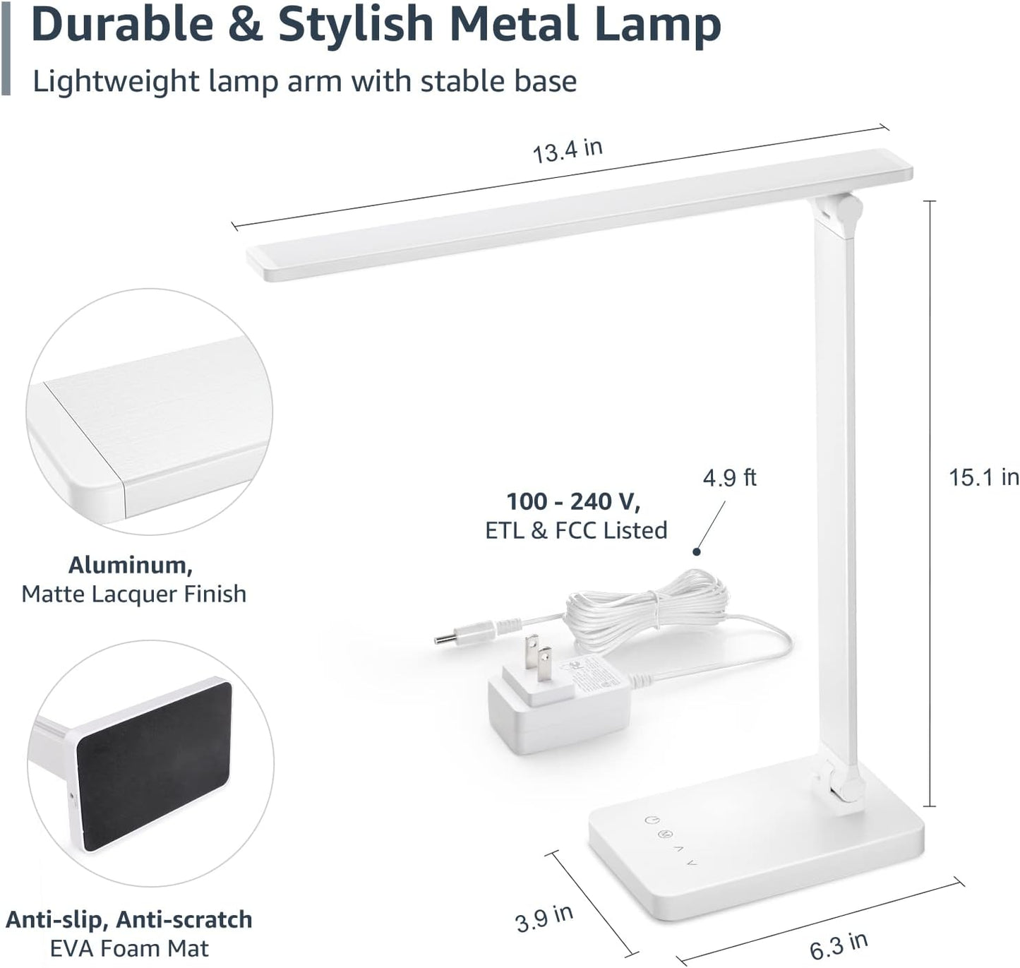 Lepro Touch-Control LED Desk Lamp – Dimmable with 3 Color Modes for Home & Office (White)