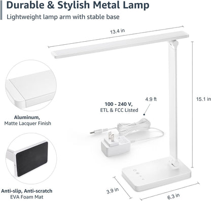 Lepro Touch-Control LED Desk Lamp – Dimmable with 3 Color Modes for Home & Office (White)