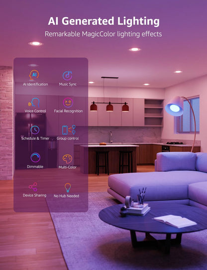 Lepro BR2 AI LED Smart Bulbs - AI Generated Lighting, LightGPM 4 with LLM, LightBeats Music Sync, Voice Control Via App, RGBWW Colors, Compatible with Alexa & Google Assistant, BR30 E26 8W, 4 Packs