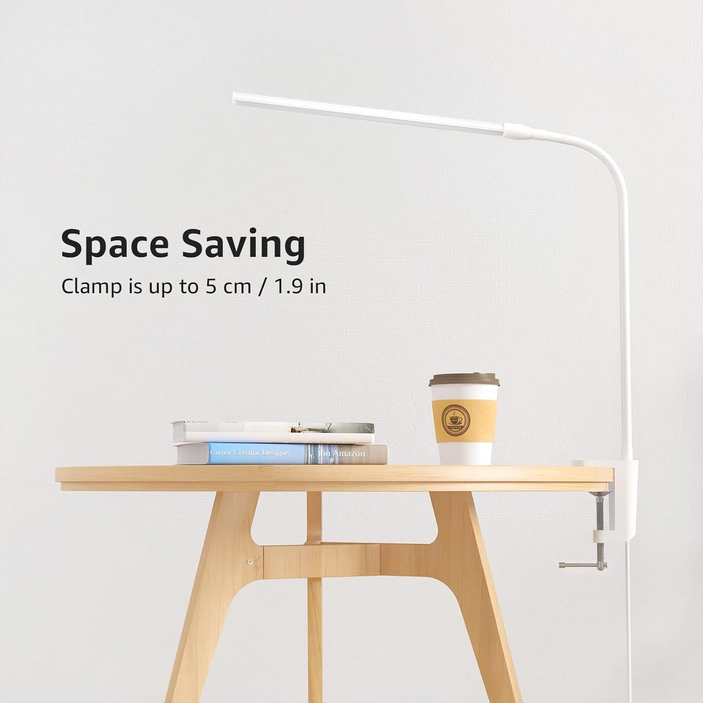 Lepro Clamp Desk Lamp (Dimmable, White, Eye-Caring Reading Light)
