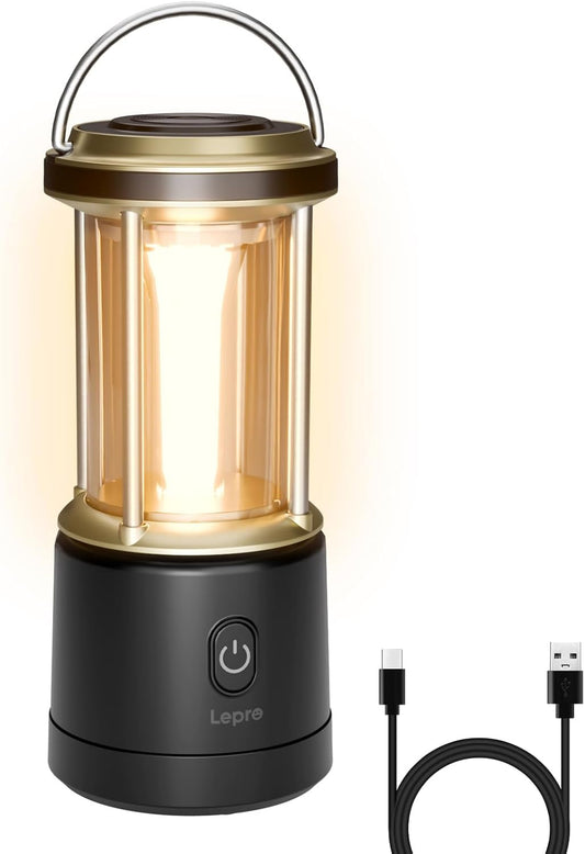 Lepro 2000LM LED Camping Lantern Rechargeable, Waterproof Tent Light with 5 Light Modes, Camping Essentials, Portable Lantern Flashlight for Camping, Emergency Light, Power Outage, USB Cable Included