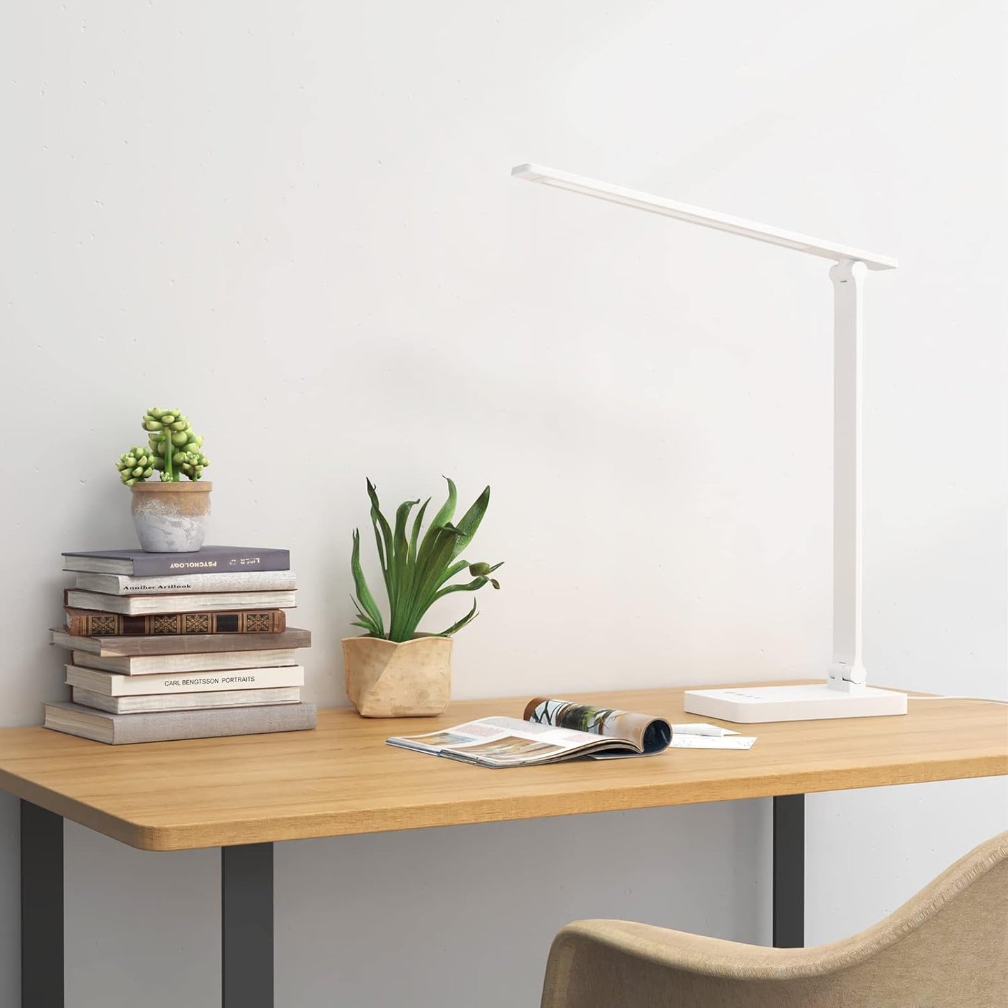 Lepro LED Desk Lamp (Dimmable, White, with USB Charging Port)