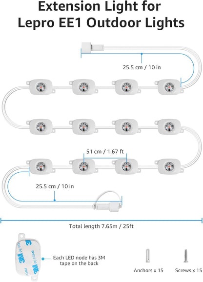 Lepro EE1 Permanent Lights Accessories Only – 25 ft EE1 Permanent Outdoor Lights Single Strand Without Adapter and in-line Controller
