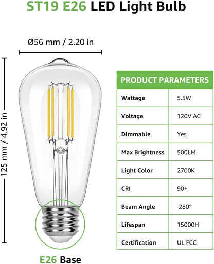 Lepro ST19 Vintage Edison LED Bulbs, Dimmable, E26 Base, 8W (60W Equivalent), 800 Lumens, 2700K Warm White, Clear Glass