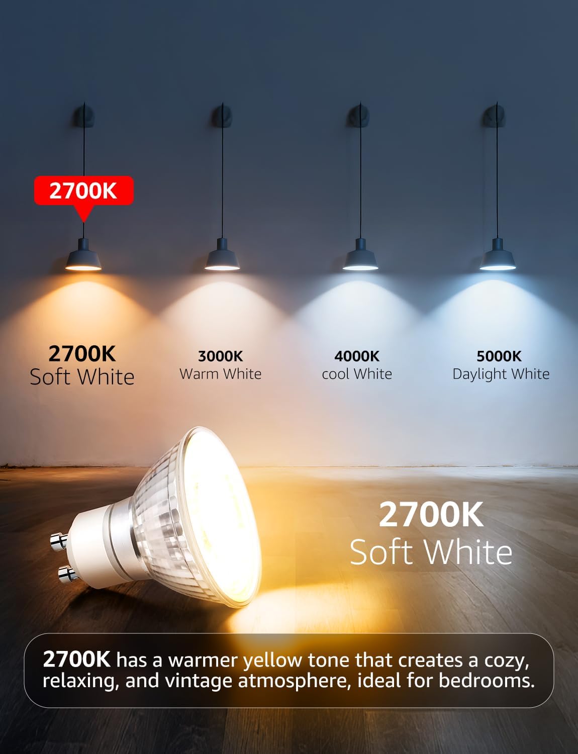 Lepro GU10 LED Light Bulbs, Non-Dimmable, 4W (35W Equivalent), 2700K Warm White, 100° Flood Beam