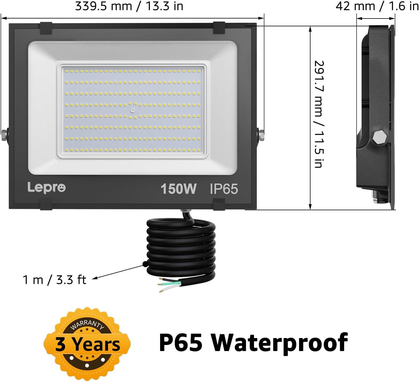 Lepro Outdoor LED Flood Light (150W, 10000LM, 5000K Daylight White)