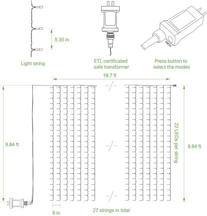 Lighting EVER 594 LED Curtain Lights