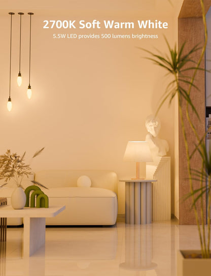 Lepro B11 LED Candelabra Bulbs, E12 Base, Dimmable, 5.5W (60W Equivalent), 500 Lumens, 2700K Warm White, Filament Clear Glass