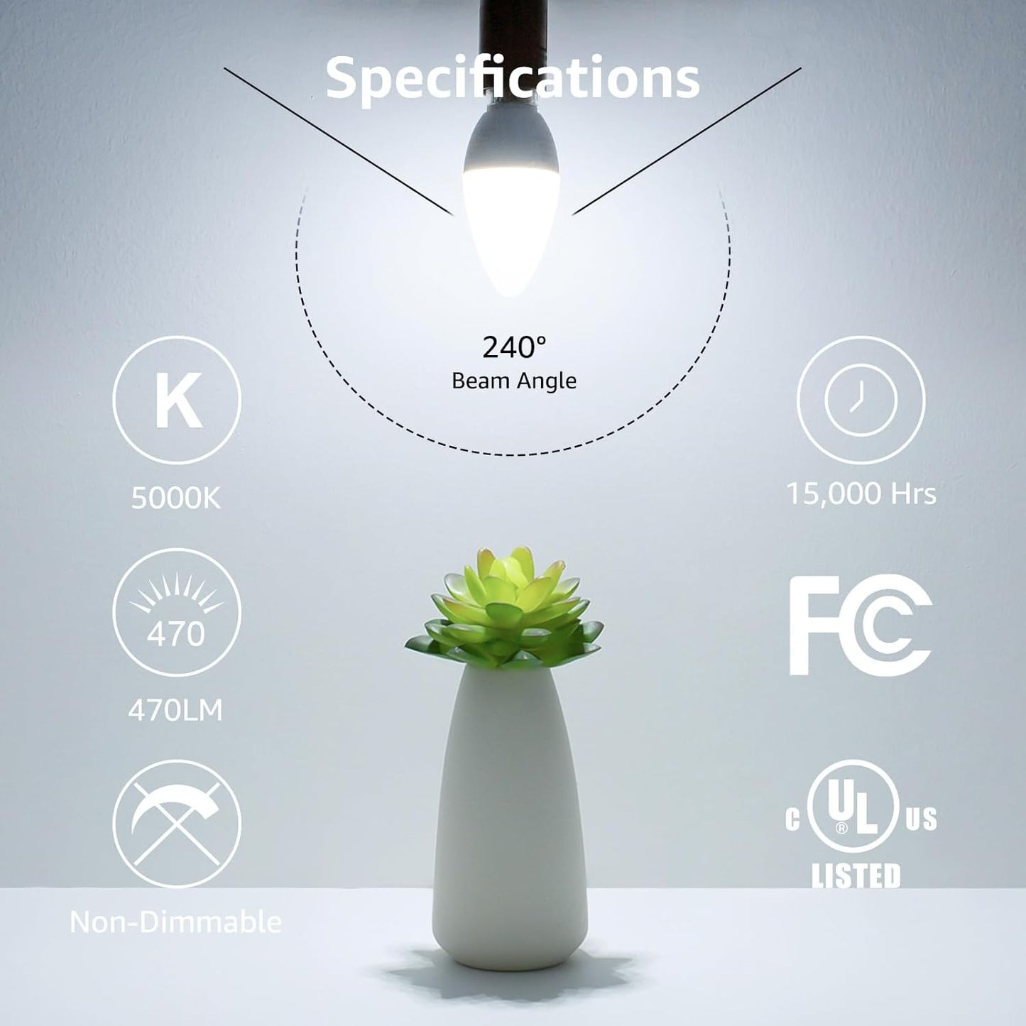 Lepro B11 LED Candelabra Bulbs, E12 Base, 5.5W (40W Equivalent), 500 Lumens, 5000K Daylight, Non-Dimmable