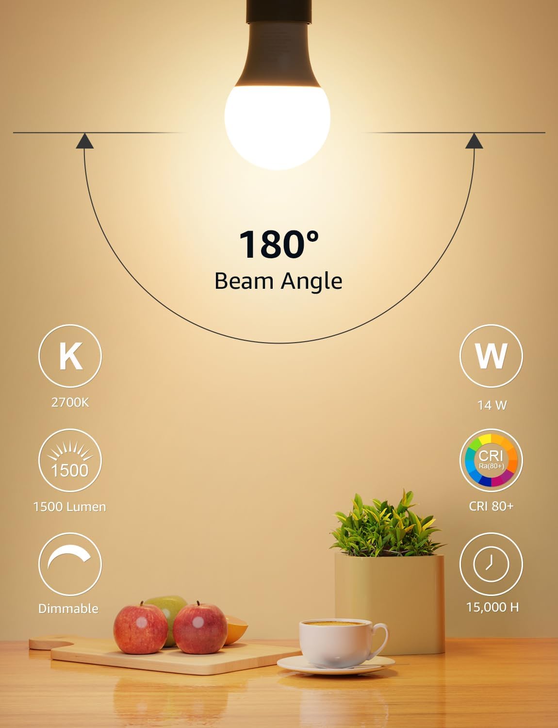 Lepro A19 Dimmable LED Light Bulbs, E26 Base, 14W (100W Equivalent), 1500 Lumens, 2700K Warm White, UL Listed
