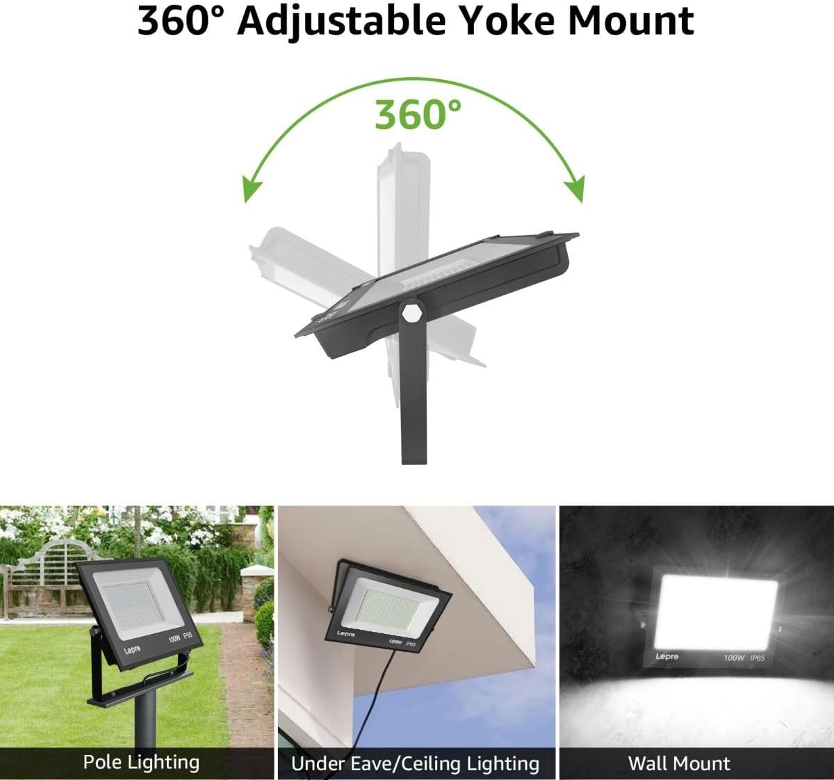 Lepro Outdoor LED Flood Light (100W, 10000LM, 5000K Daylight White)