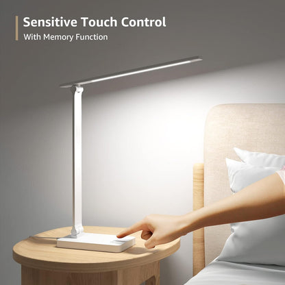 Lepro LED Desk Lamp (Dimmable, White, with USB Charging Port)
