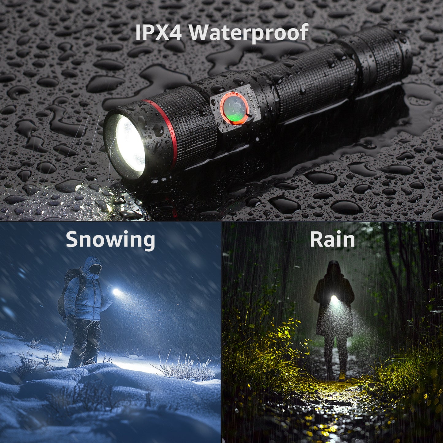 Lepro LED Flashlight Rechargeable, 3W 7500K, 5V Input, with Type-A to Type-C Cable, IPX4 Waterproof, Zoomable, 5 Lighting Modes, 150LM