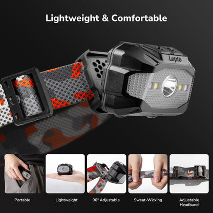 Lepro Dual Power Headlamp, Rechargeable LED Headlamp with Type-C & AAA Backup, 10 Modes with Red Light, Lightweight IPX4 Water Resistant Head Light for Camping, Running, Hiking, Emergency
