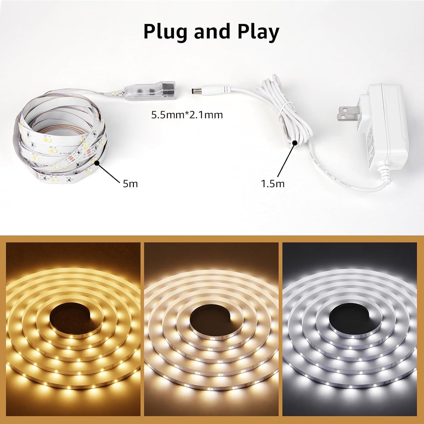 Lepro Tunable White LED Strip Lights (16.4ft, Dimmable)