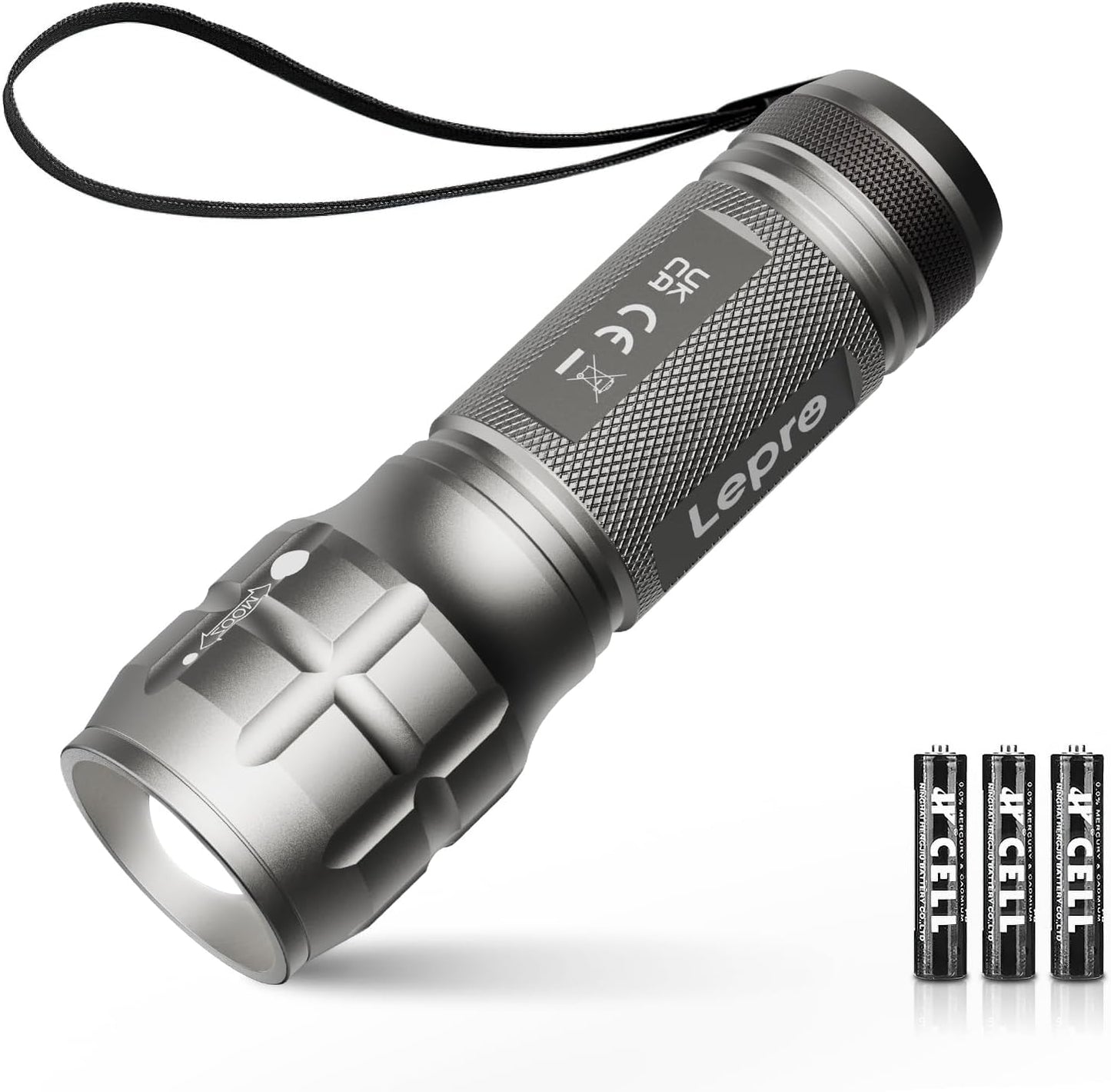 Lepro Portable LED Flashlight – High Lumens, Waterproof (Gray, AAA Batteries Included)