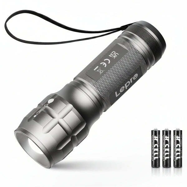 Lepro Portable LED Flashlight (Gray, High Lumens, Waterproof, AAA
