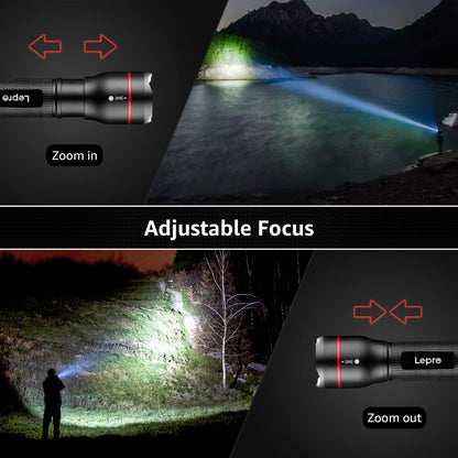 Lepro Battery-Powered Tactical LED Flashlight 2 Pack, 300 Lumens Zoomable Compact Torch