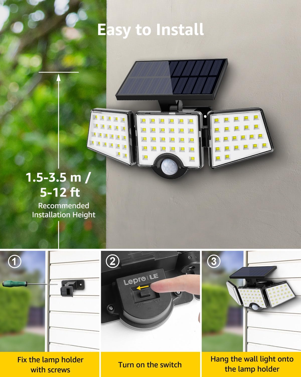 LE Solar Motion Sensor Flood Lights Outdoor - 1000LM